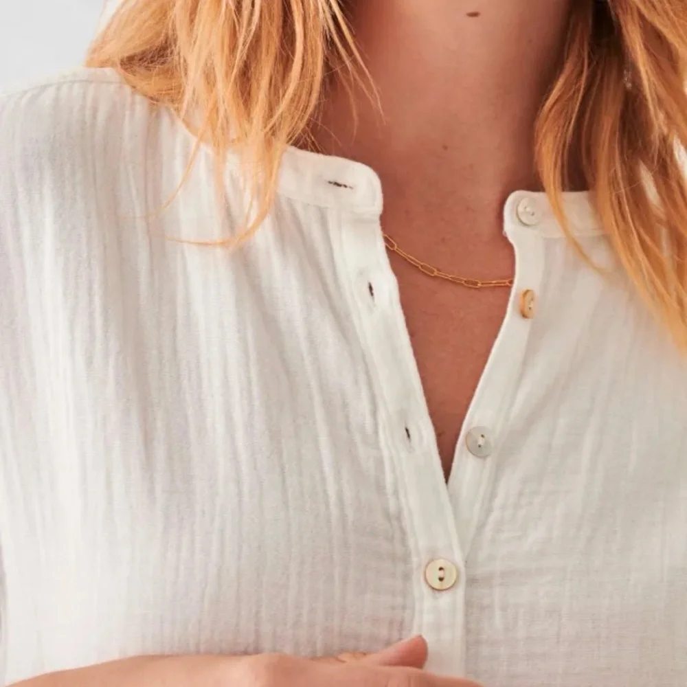 Faherty Dream Cotton Gauze Desmond Top White Sz Small - Picture 3 of 11